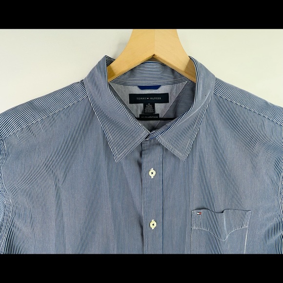 TOMMY HILFIGER MENS SZ XL 80’s TWO PLY COTTON SHORT SLEEVE BUTTON UP SHIRT - Picture 1 of 10